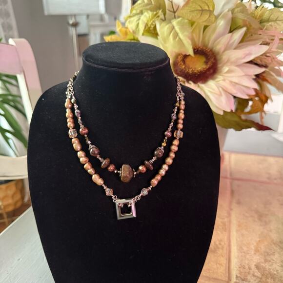 Tres Jolie 925 Sterling Silver Bronzite Pearl Beaded Necklace - Picture 2 of 9